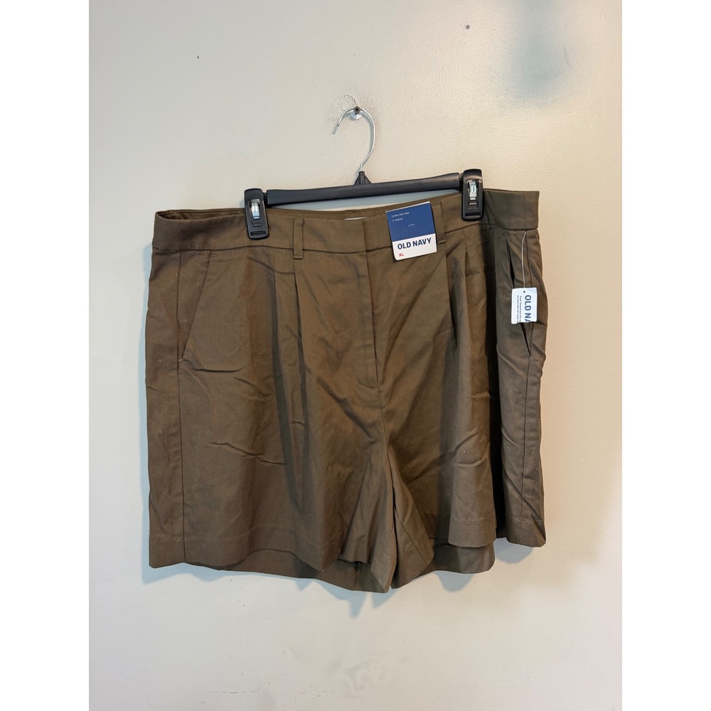 Old Navy XL Extra High-Rise Taylor Pleated Shorts Olive Brown 5 Inch Inseam NEW